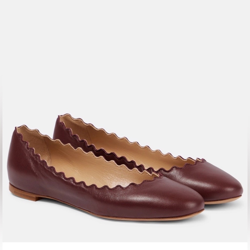 CHLOE Lauren Scalloped Leather Ballerina Flats